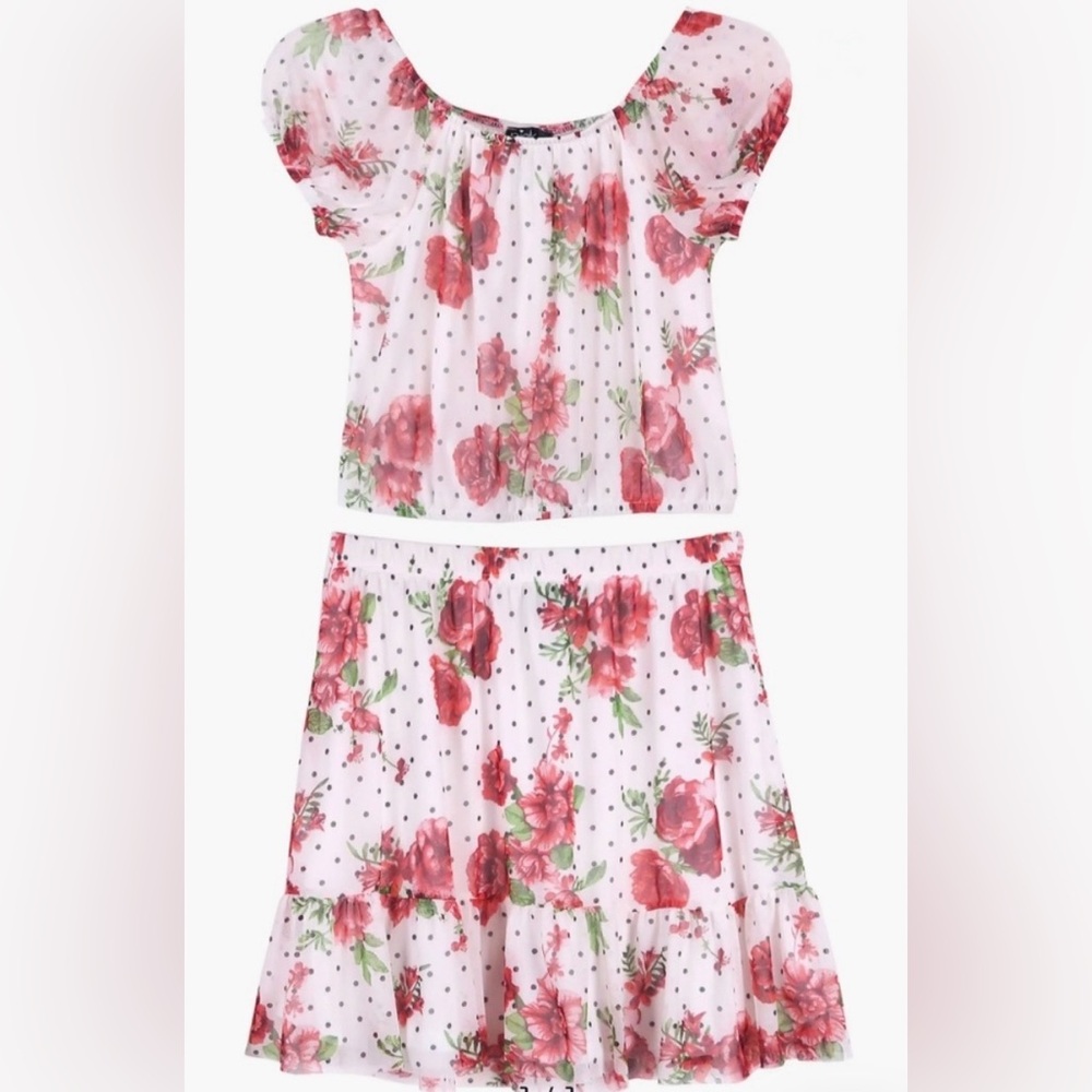 Pink & Violet Top and Skirt Set, 12, Floral